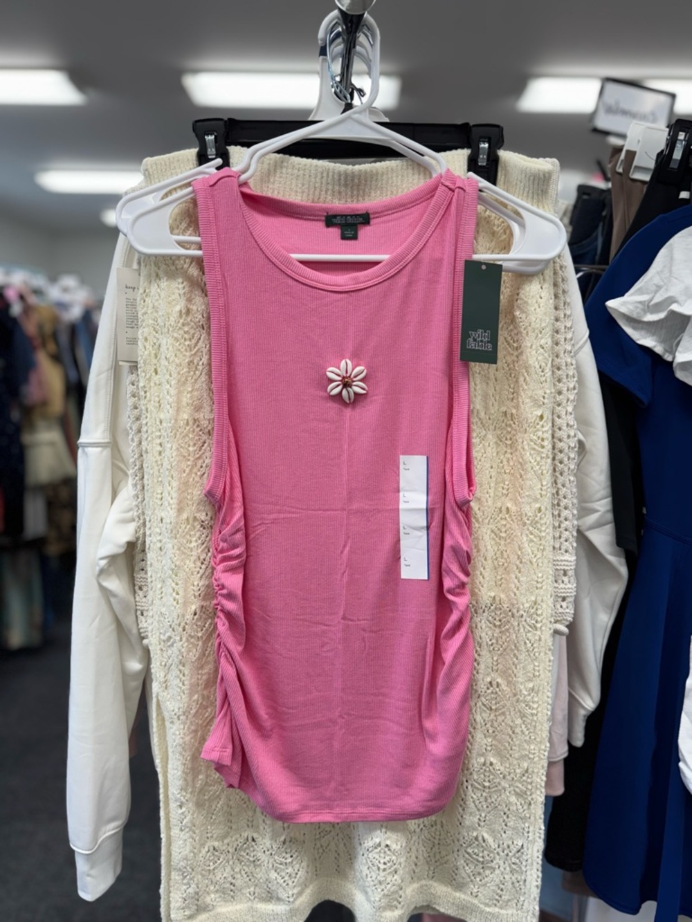 wild fable Pink Ruched Tank with Daisy Pin